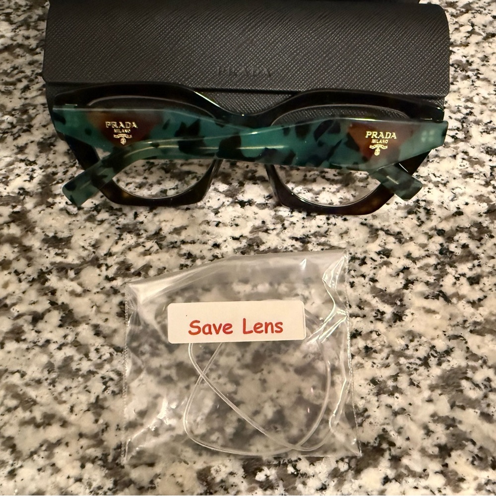 Prada Women’s Cat Eye Glasses in Brown Tortoise with Teal side pieces - Picture 3 of 9